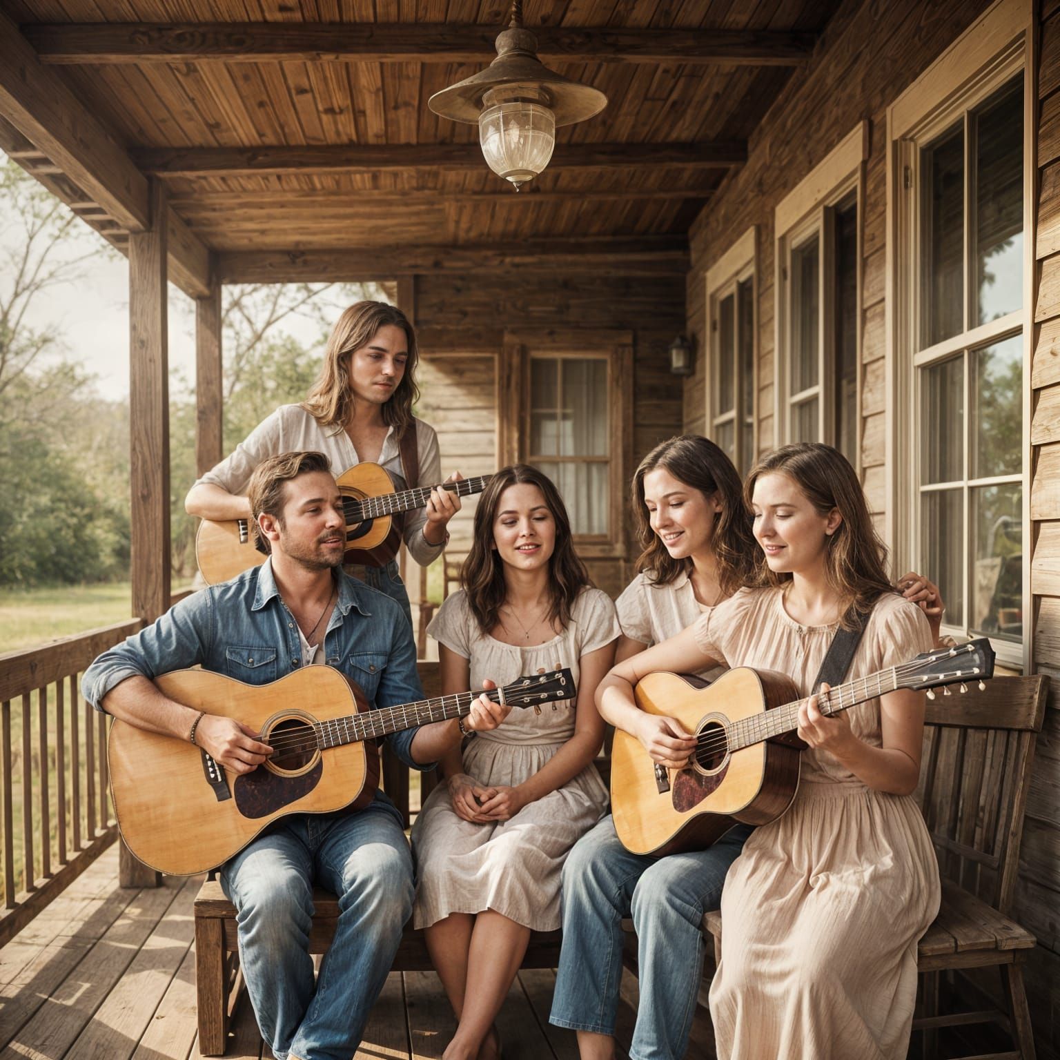 Johnny Cash Family Singing Duo in Vintage Style