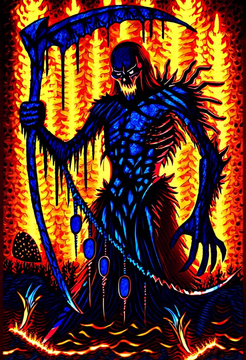 Dark Fantasy Gatekeeper in Fiery Realm