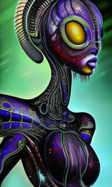 Alien Supermodel Concept Art in Inkpunk Style