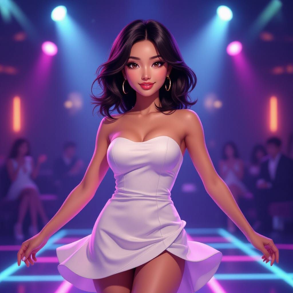 Woman Dancing in Neon Club, 3D Anime Style