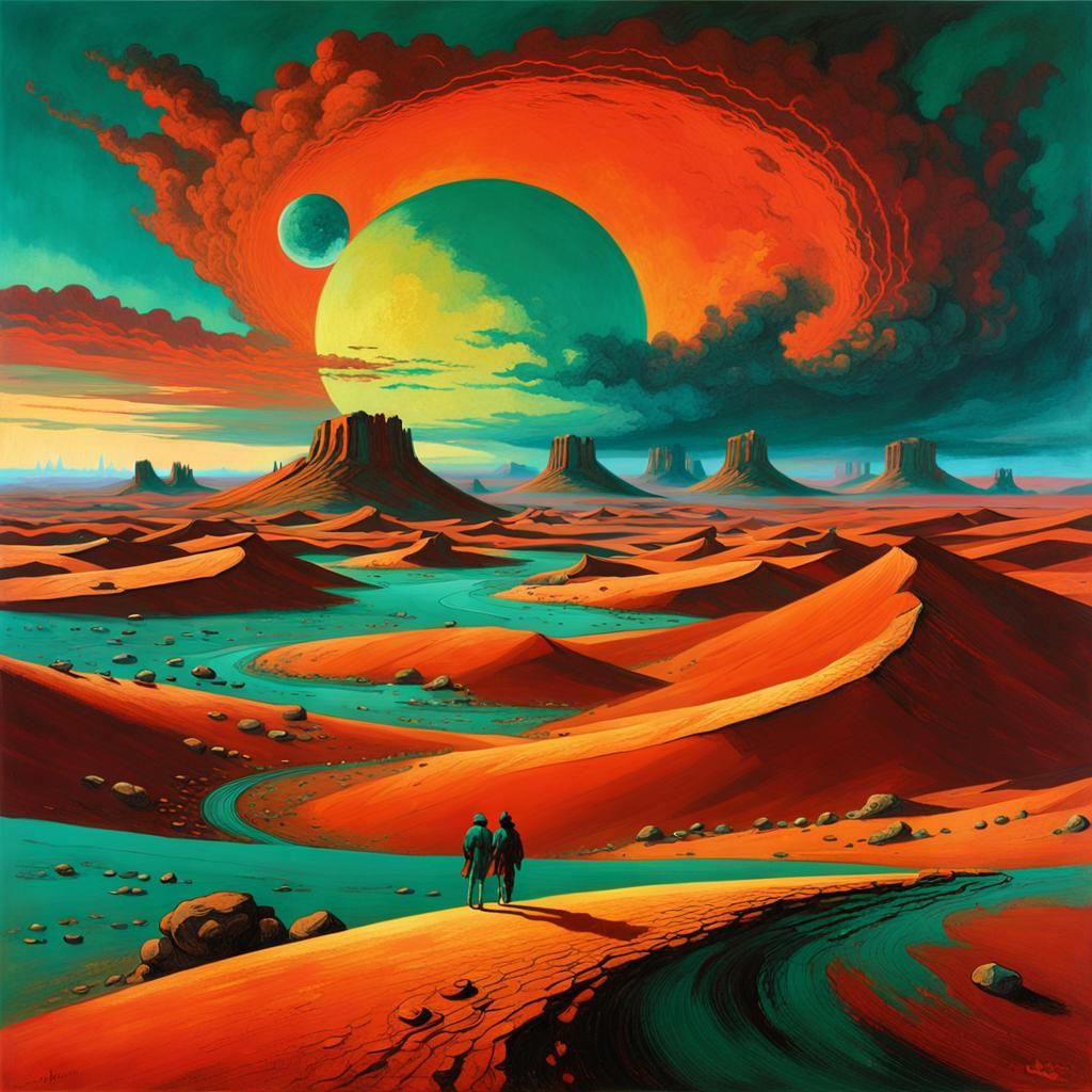 Crimson Dunes on Barren Planet in Baroque Style
