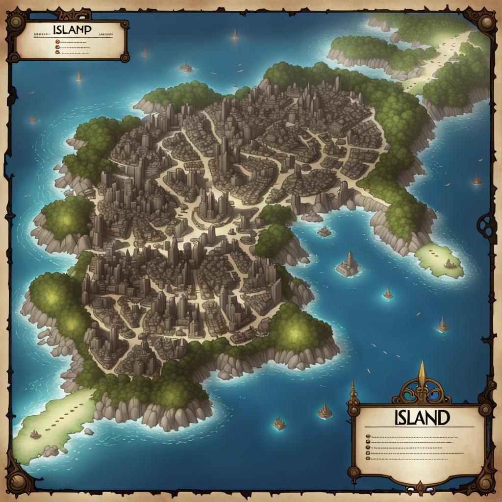 Fantasy Island City Battlemap with High Magic