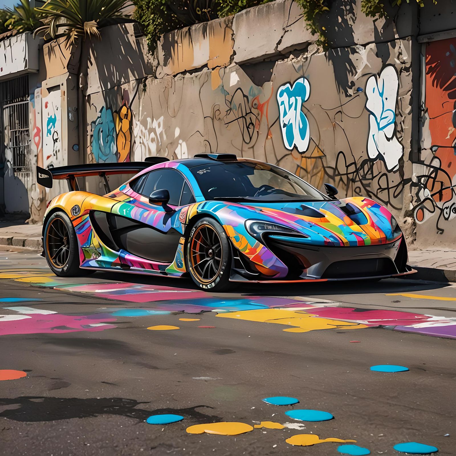 Rainbow McLaren P1 GTR on Amalfi Coast in Graffiti Art