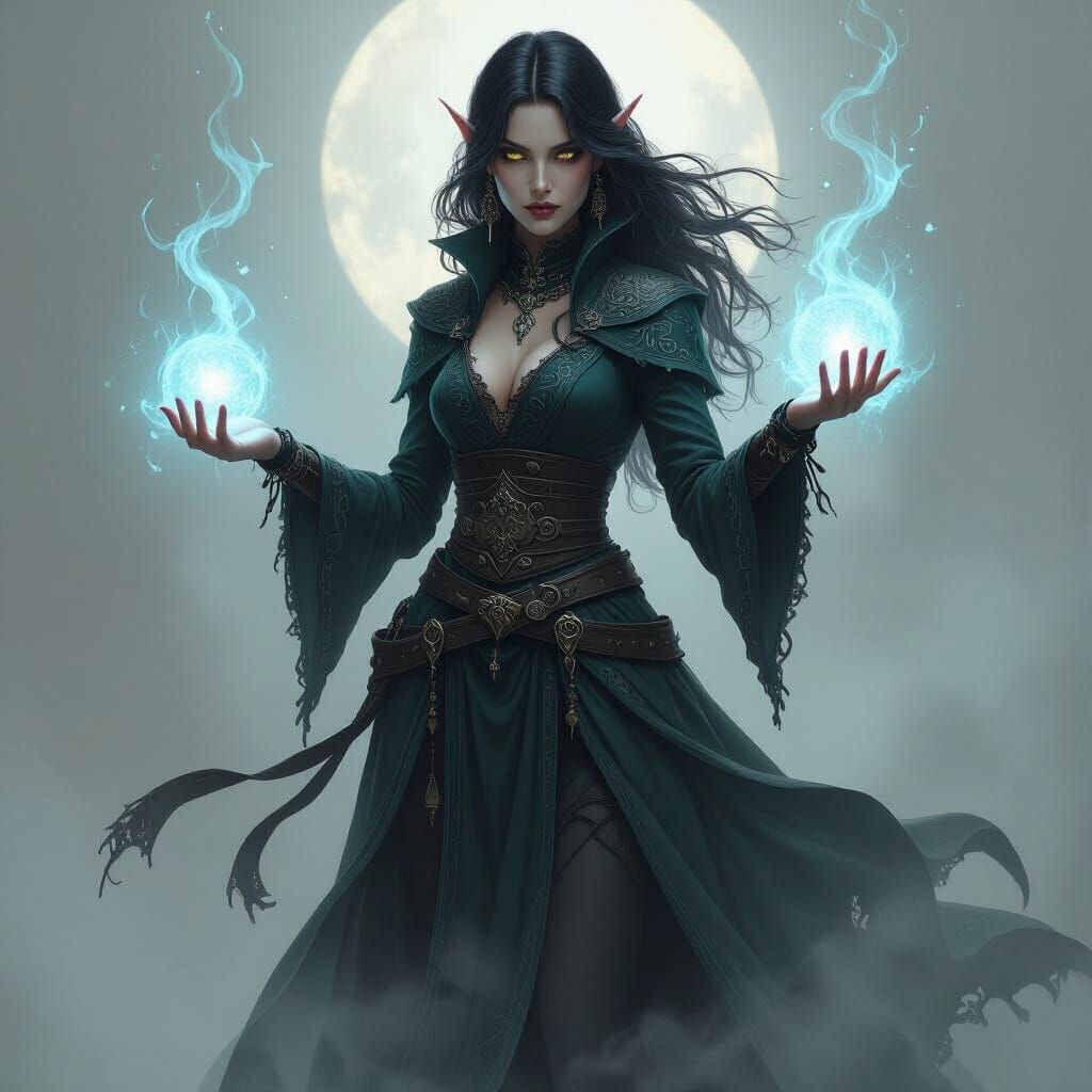 Mystical Dark Elf Warlock in Digital Art Style