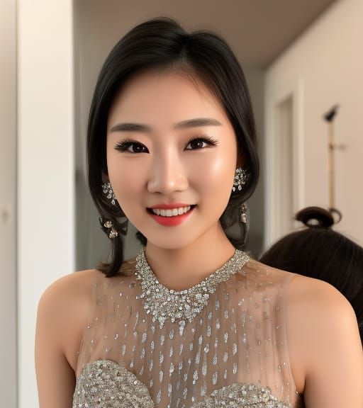 Asian Model in Silver Dress, 8K Photoshoot