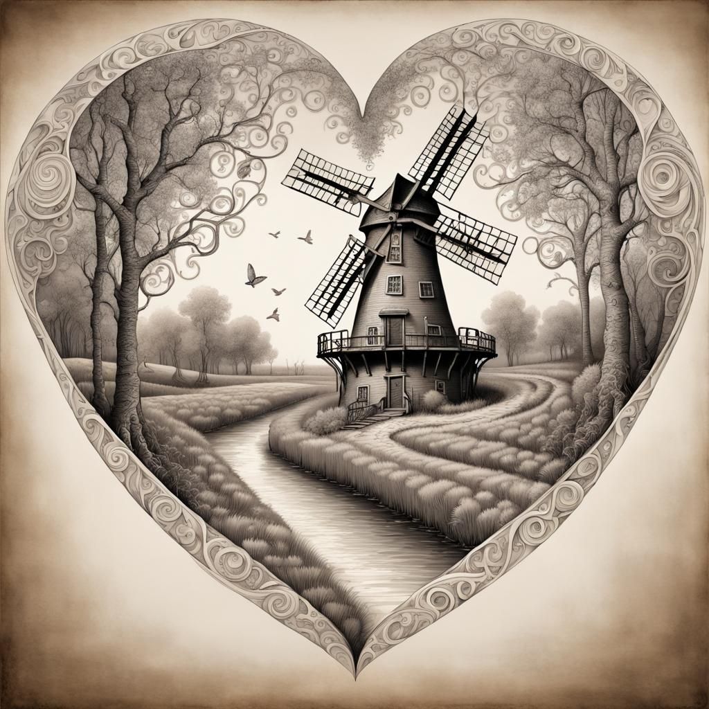 Windmill Heart with Intricate Swirls