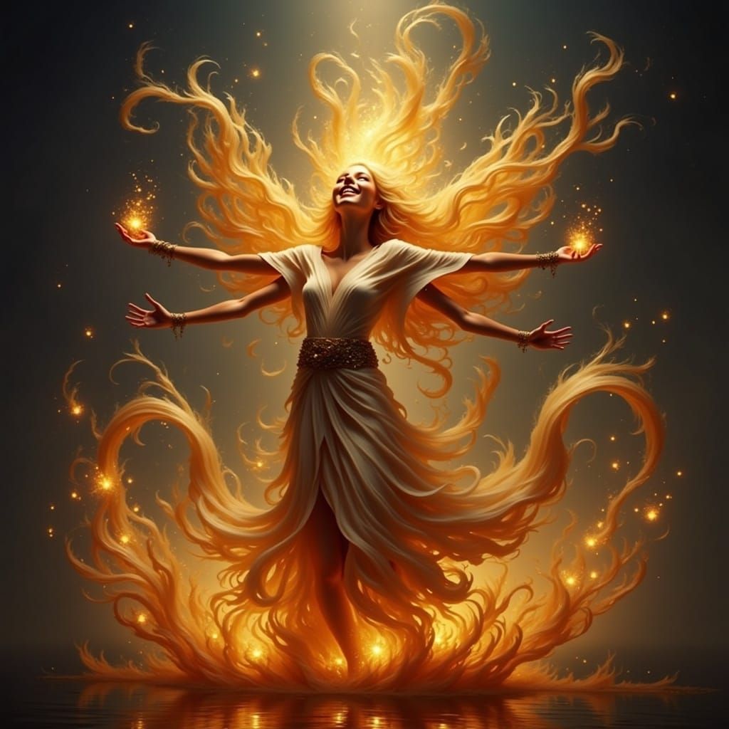 Radiant Woman Embracing Whimsical Light