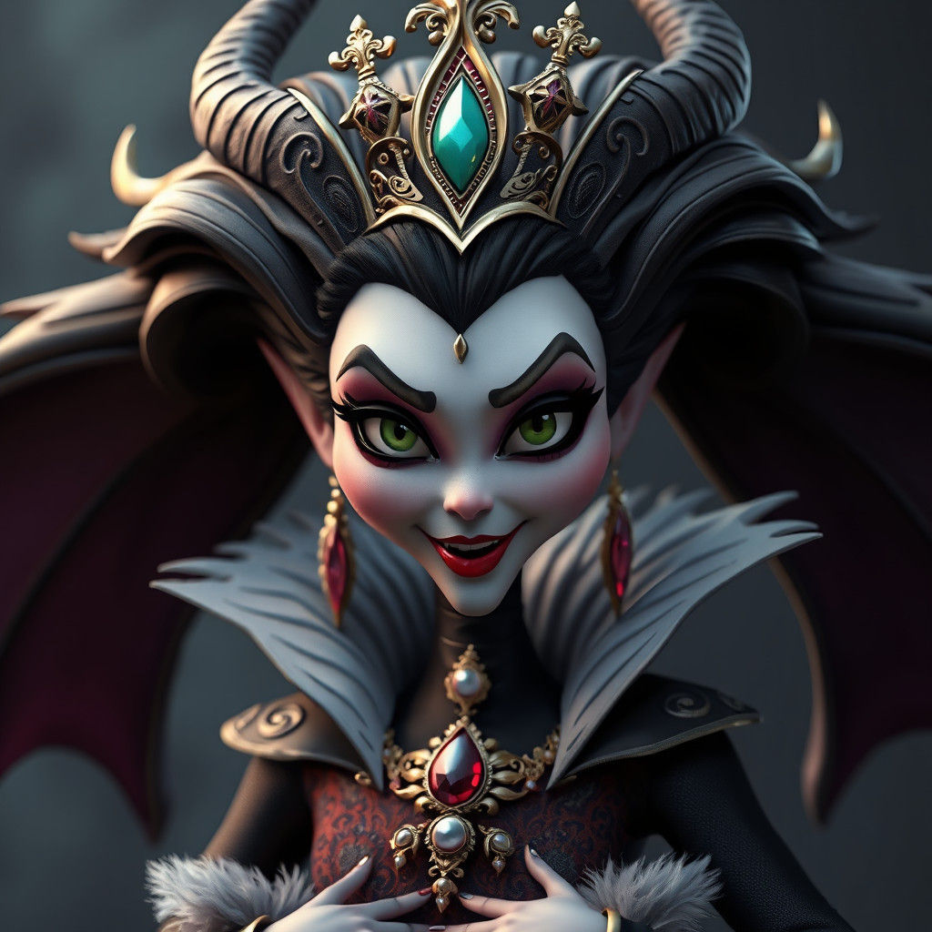 Regal Evil Queen Character Art in Pixar Style