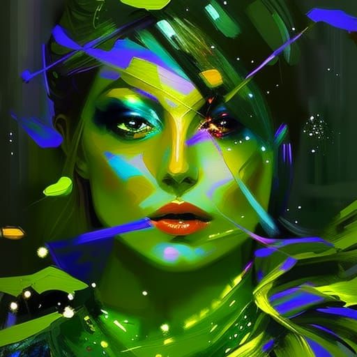 Beautiful Woman Portrait with Neon Lighting in Speedpaint St...