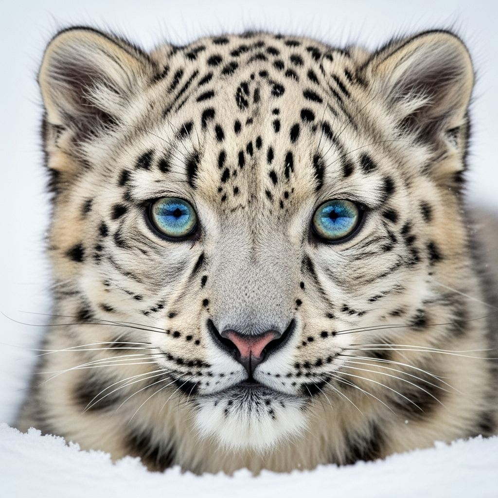 Snow Leopard Cub Portrait in Photorealistic Detail