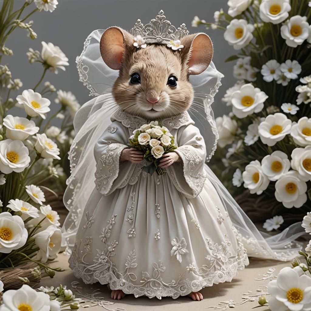 Mouse Bride in Wedding Gown, Fine Art Portrait