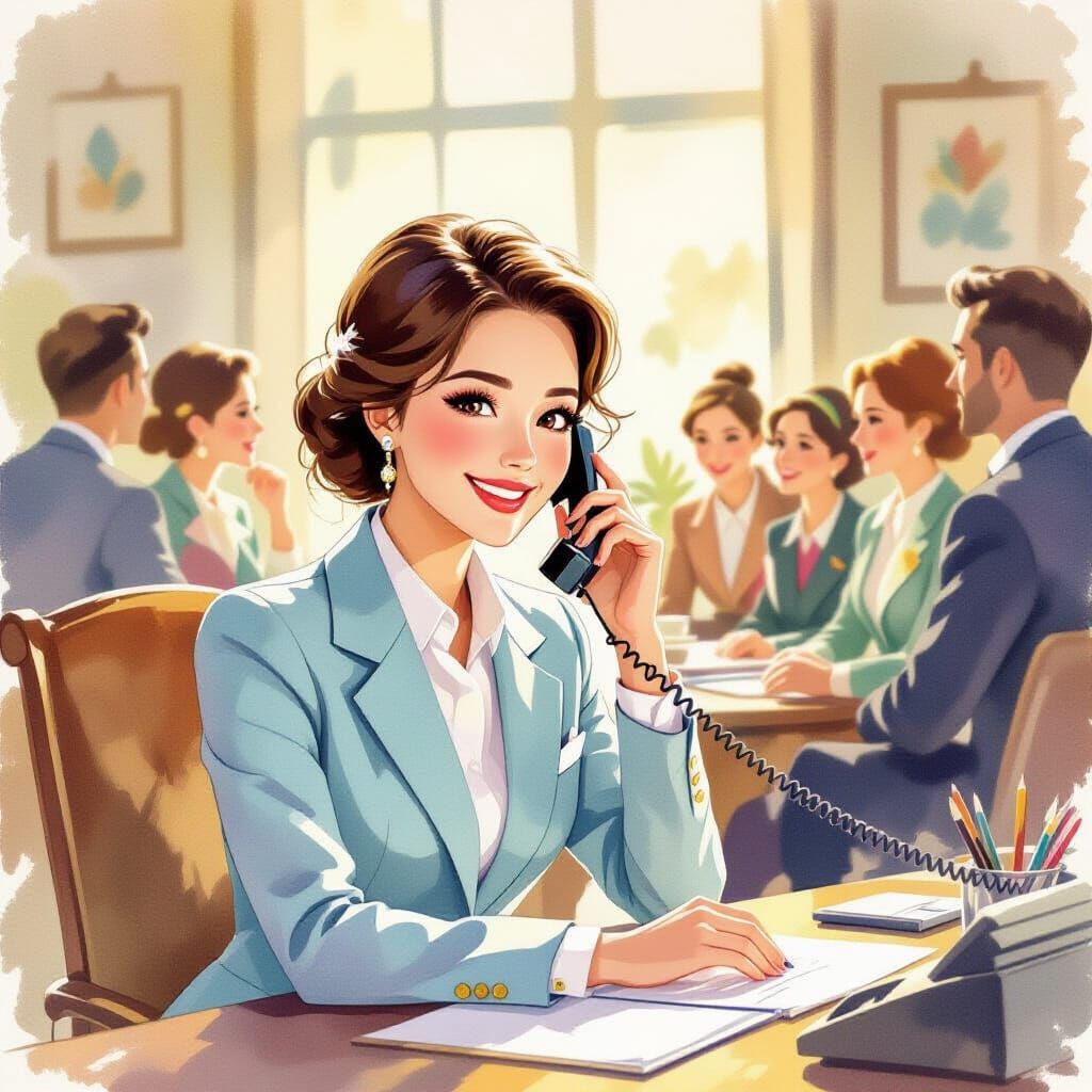 Kind Secretary in Dreamlike Impressionist Style