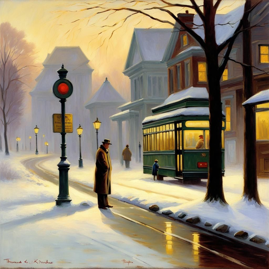 Winter Bus Stop in Luminist Style