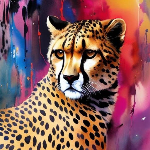 Elegant Cheetah: Watercolor Manga Illustration