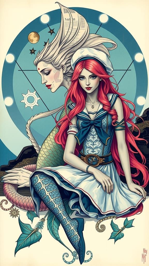 Mystical Mermaid Muse in William Stout's Pulp-Inspired Style