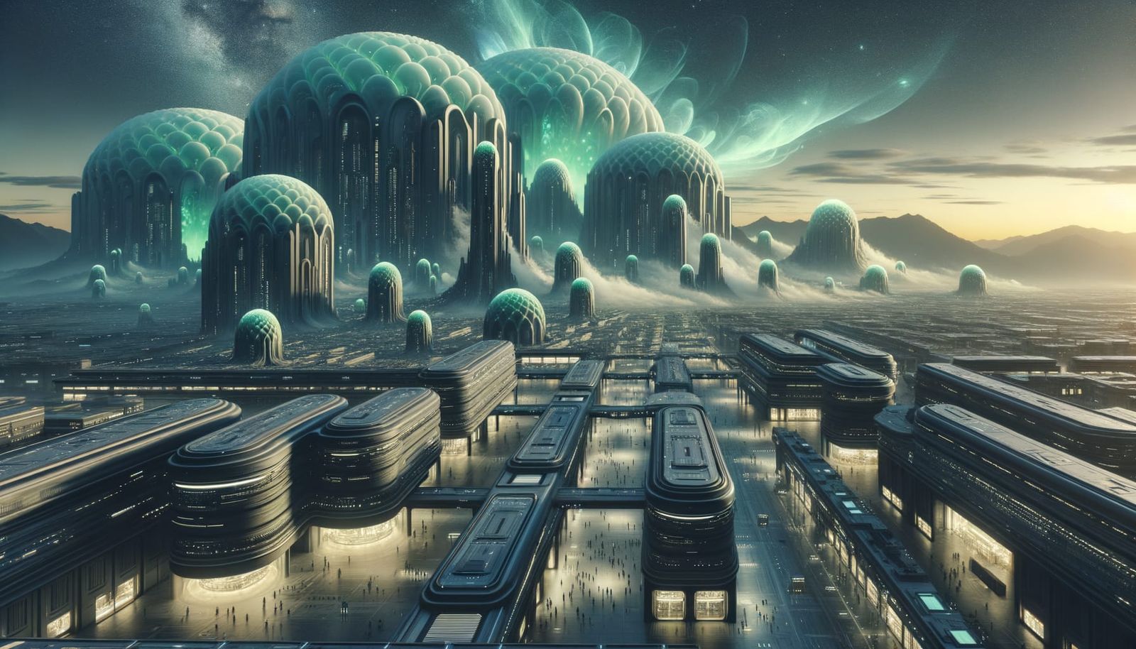Futuristic Cityscape with Vaporous Clouds