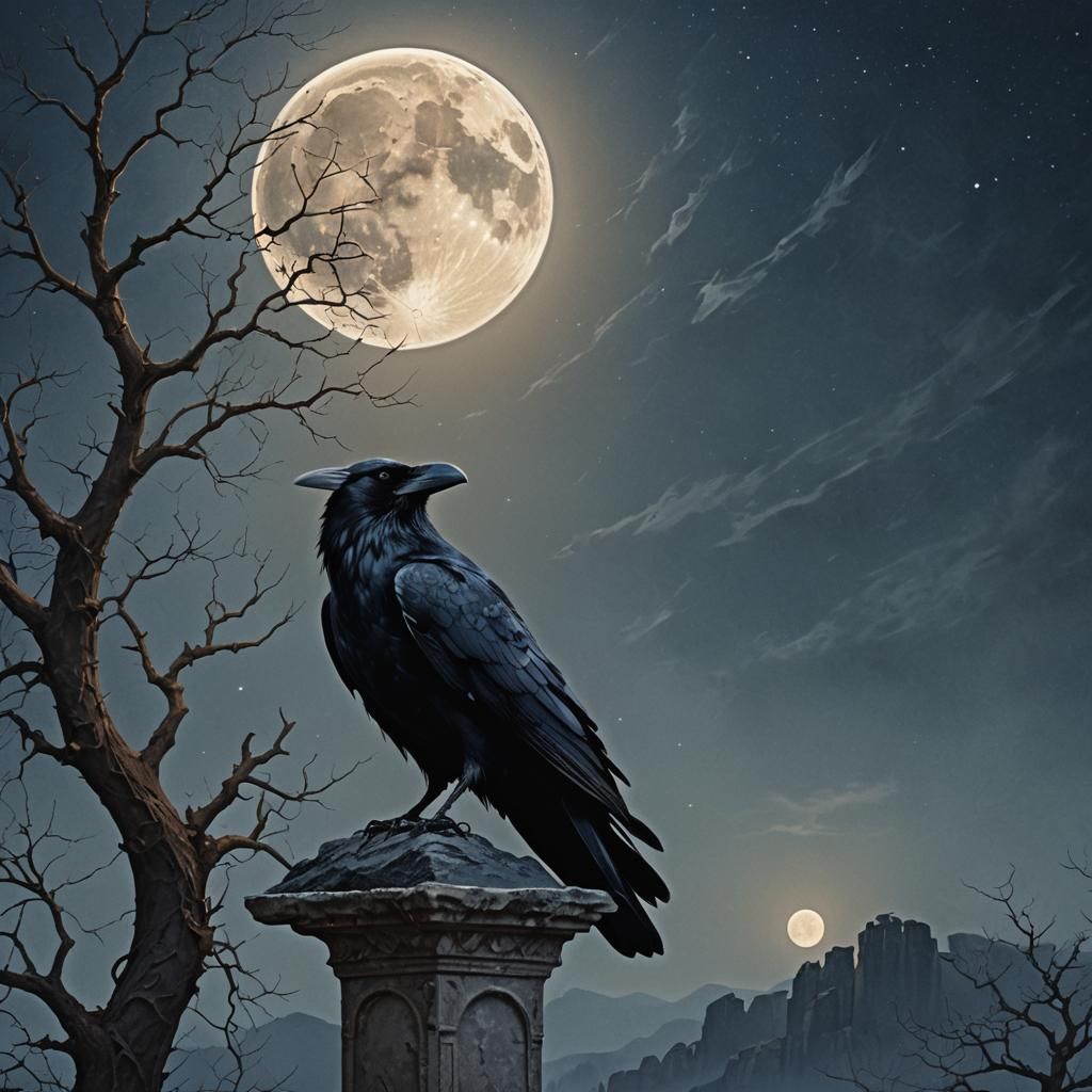 Raven Under Moonlight: Moody Digital Art