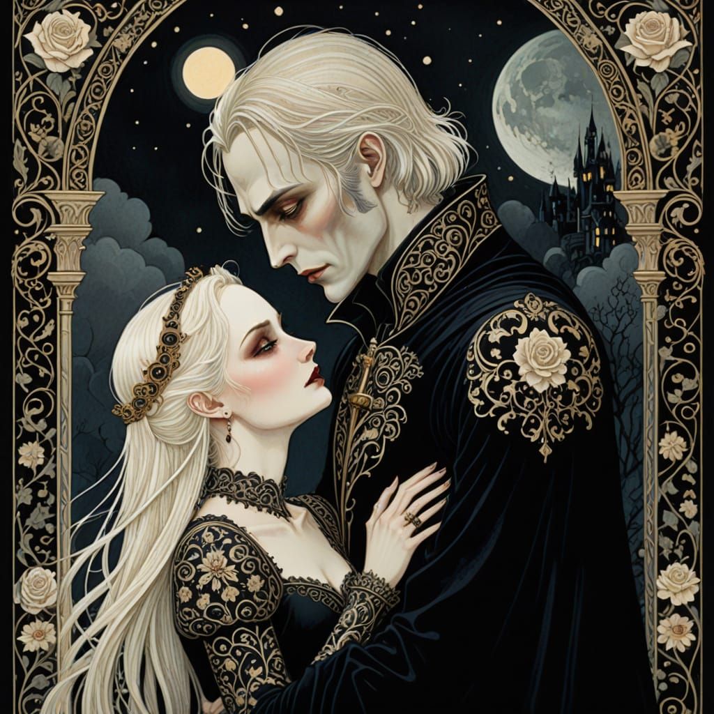 Gothic Vampire Knight in Moonlit Embrace