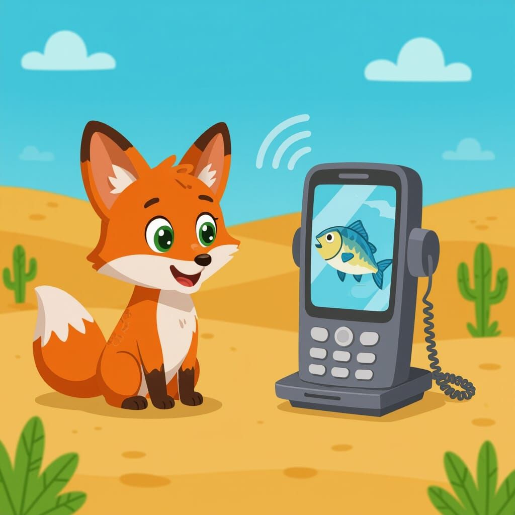 Fox and Sardine on Video Call in Cartoon Style