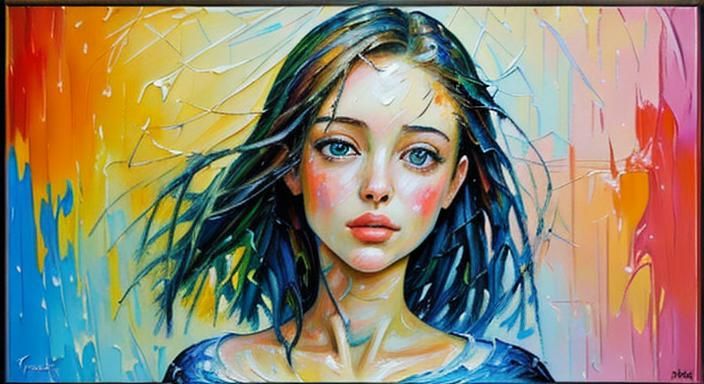 Colorful Girl Portrait in Expressionist Impasto Style