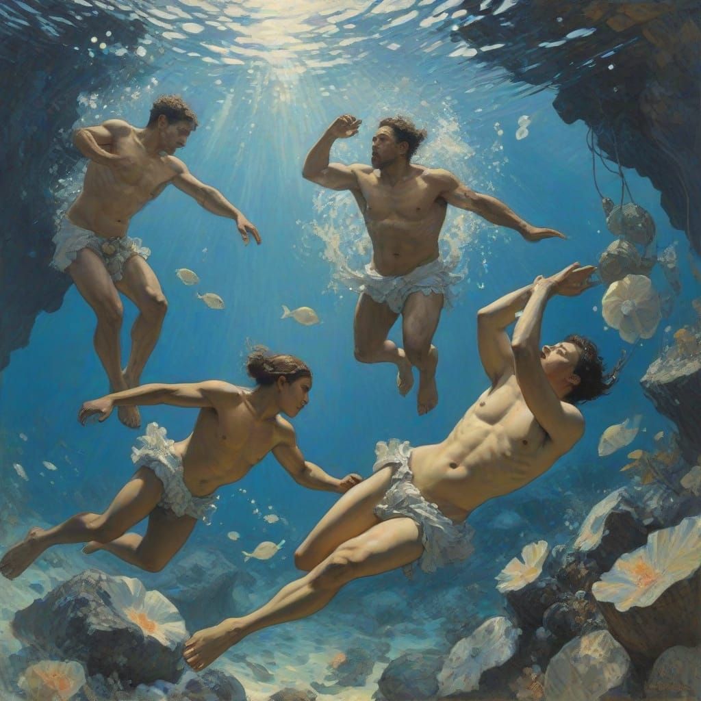 Pearl Divers in Dream Ocean: Post-Impressionist Style