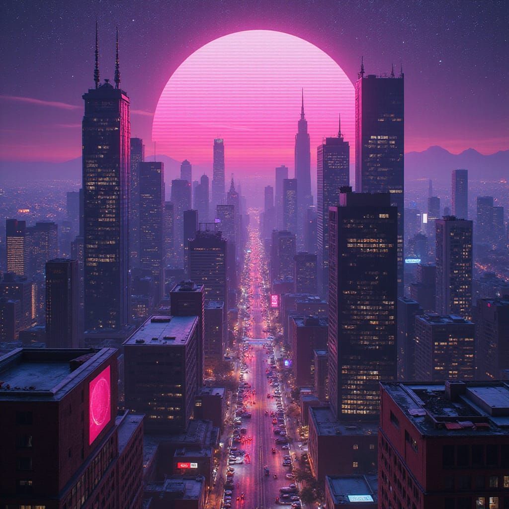 Cyberpunk Metropolis: Neon Vaporwave Dreamscape