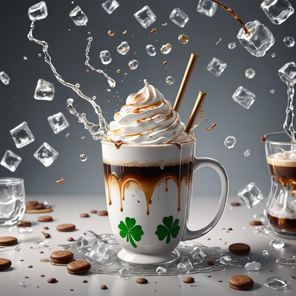 Iced Irish Coffee in 3D Anime Style