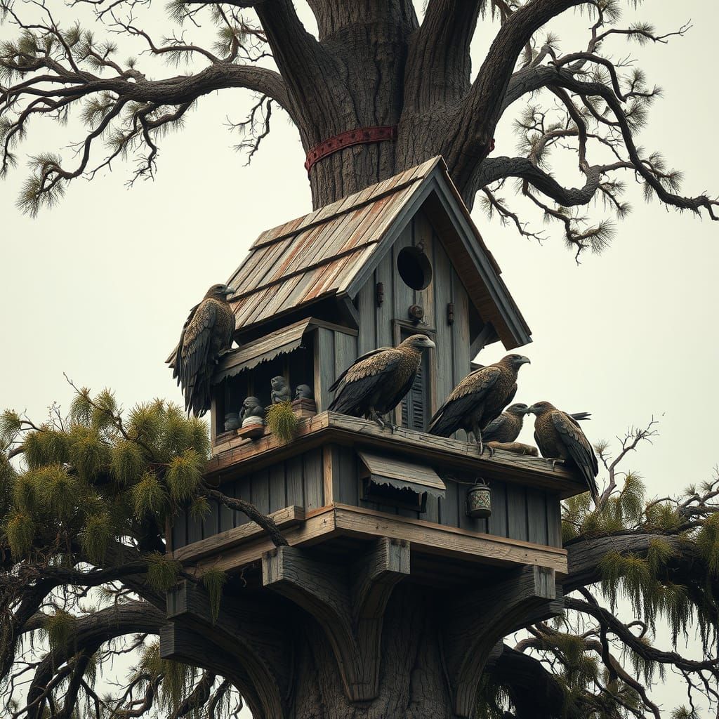Majestic Vulture Birdhouse on Towering Tree