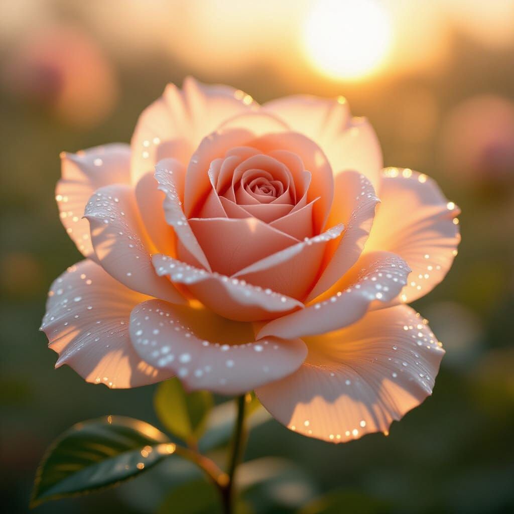 Glowing Spider Silk Rose in Sunrise Light Macro Art