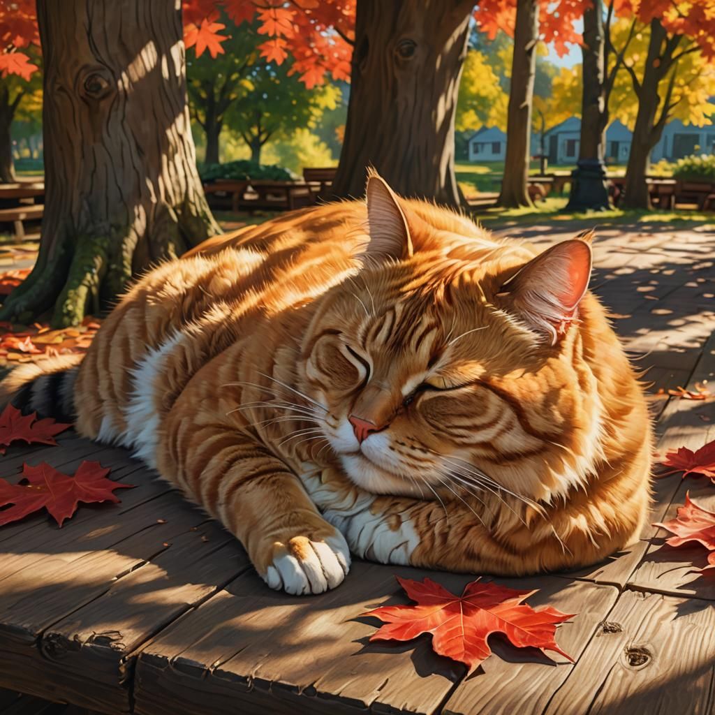 Fat Cat Sleeping in Sunlight: Hyperrealistic Digital Art