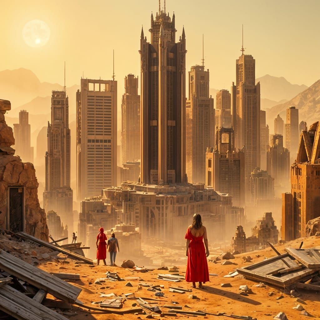 Desert City Ruins: People in Bright Clothing
