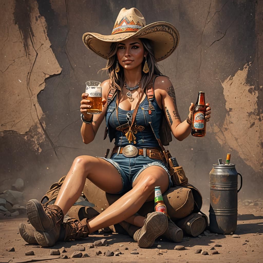 Trucker Mudflap Girl with Sombrero, Detailed Matte Painting