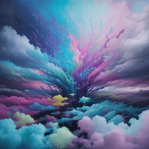Whimsical Surrealist Dreamscape with Glowing Networks