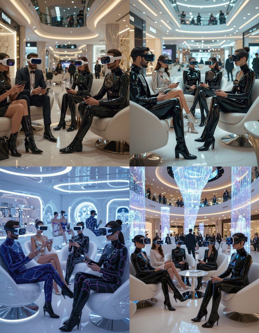 Glamorous Future Families Shopping in VR