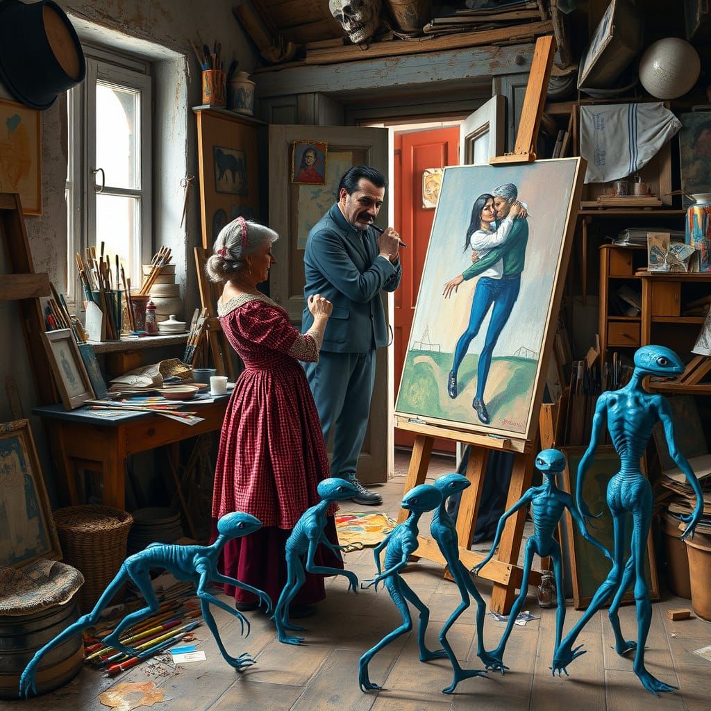 Cubist Painting Interrupted: A Surreal Scene