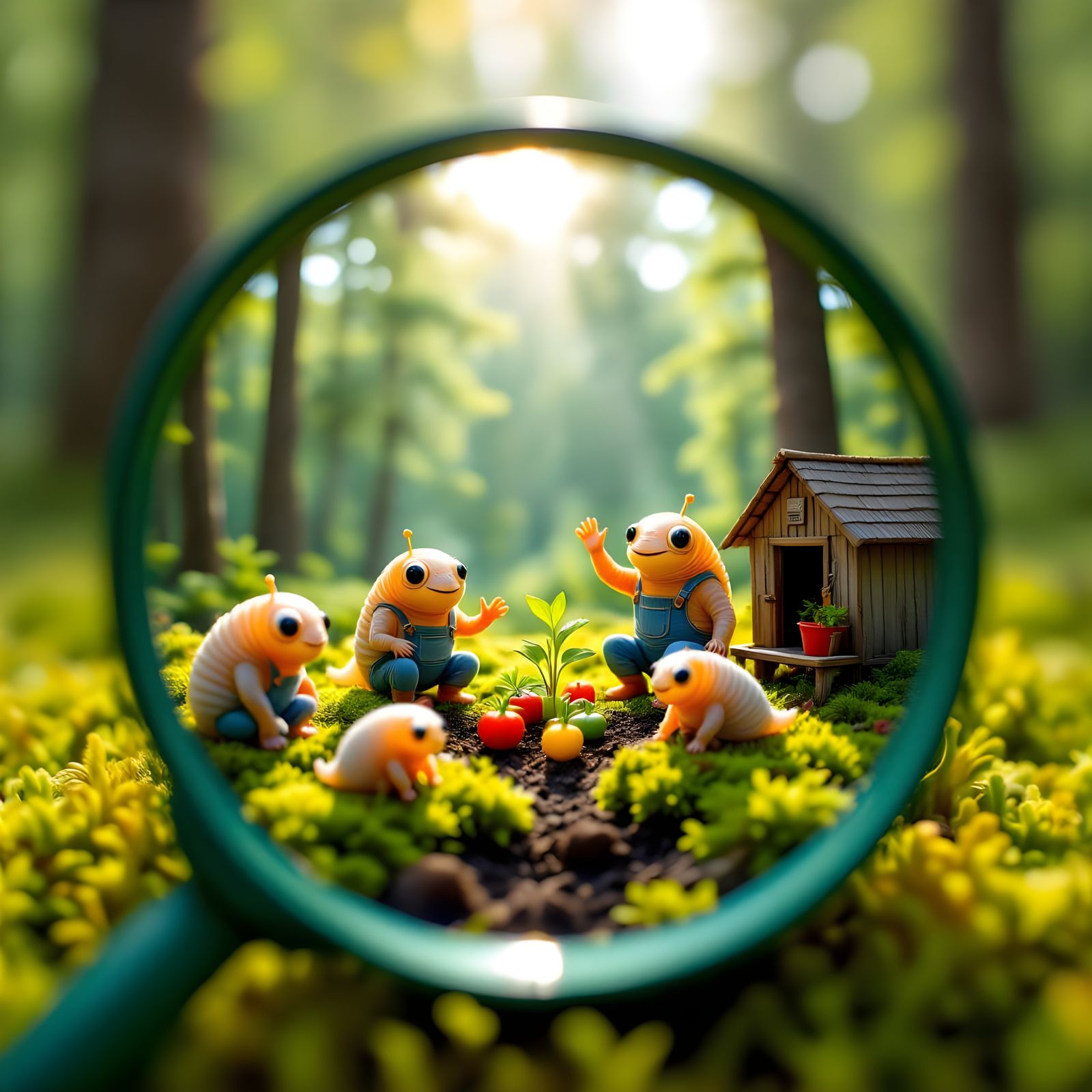 Colorful Tardigrade Farmers in Macro Garden Art