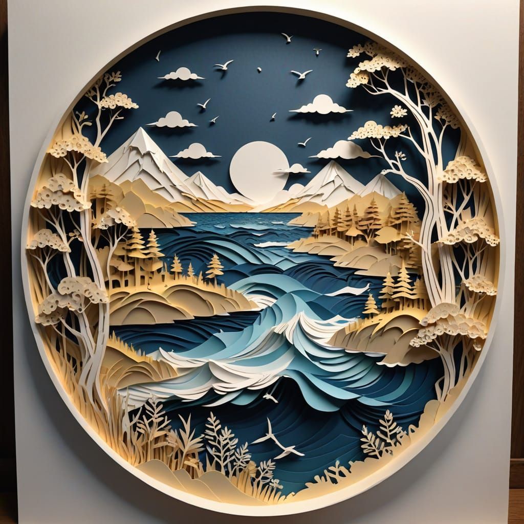 Intricate Kirigami Seascape Crafted from Folded Paper