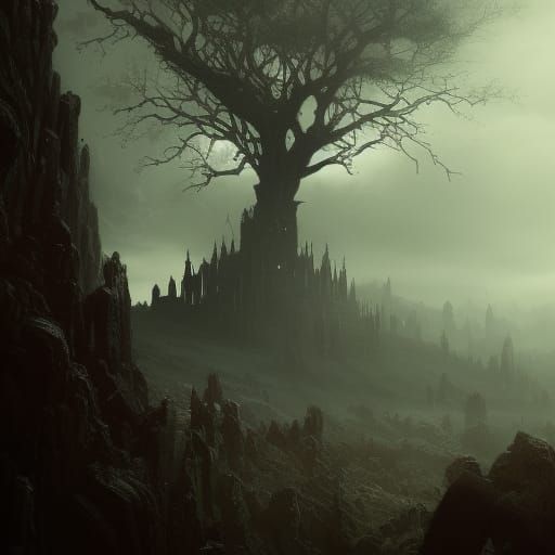 High Gothic Hanging-Tree in Dark Fantasy Art