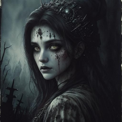 Enchantress Leading Zombie Army in Dark Fantasy Style