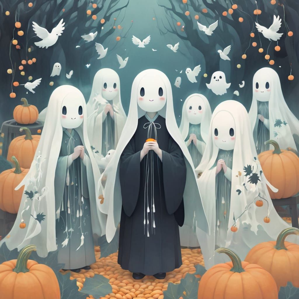 Cute Spirit Ghosts at Harvest Festival