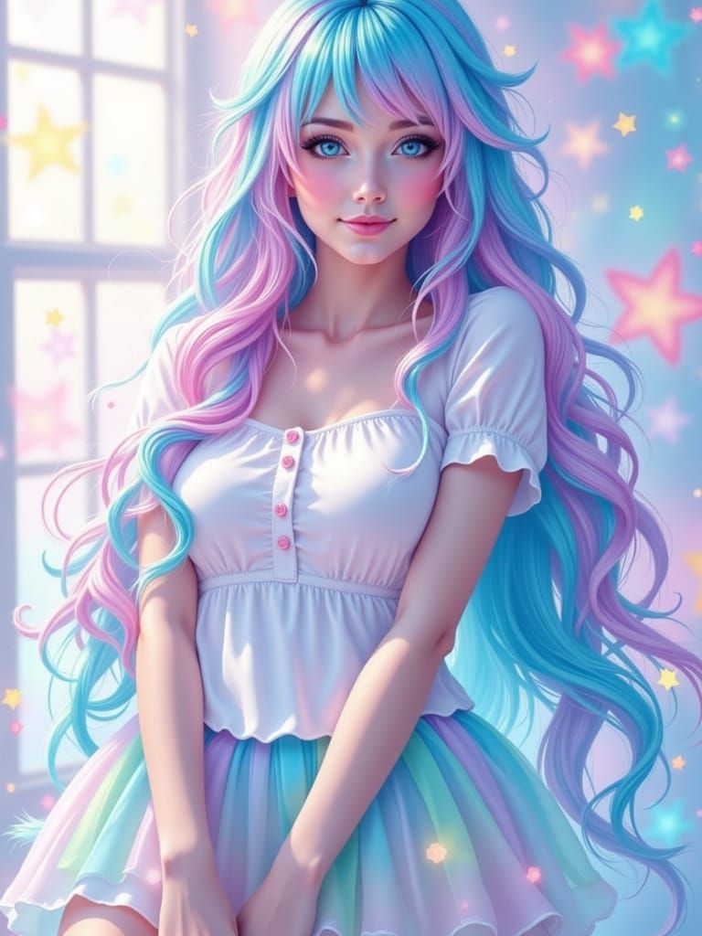 Pastel Mermaid Hair with School Girl Outfit