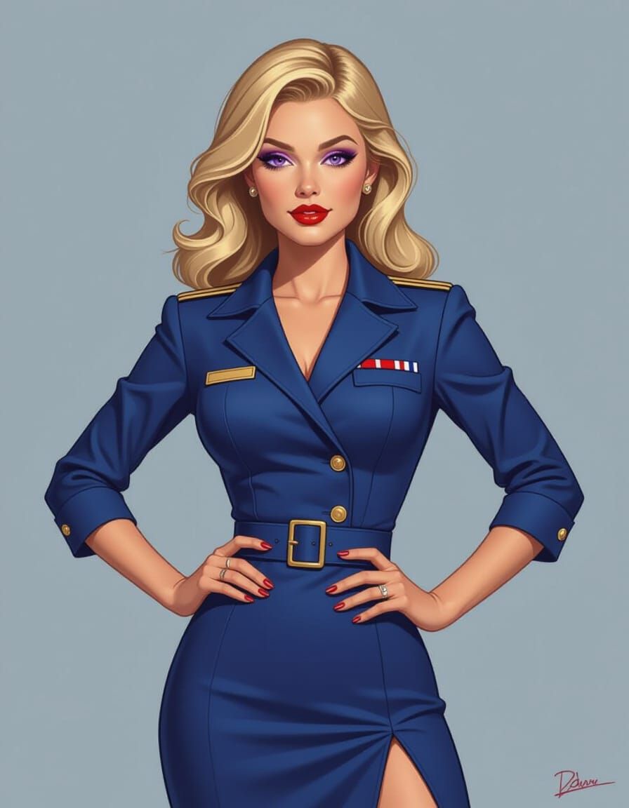 Confident Woman with Purple Eyes in Retro-Futuristic Style