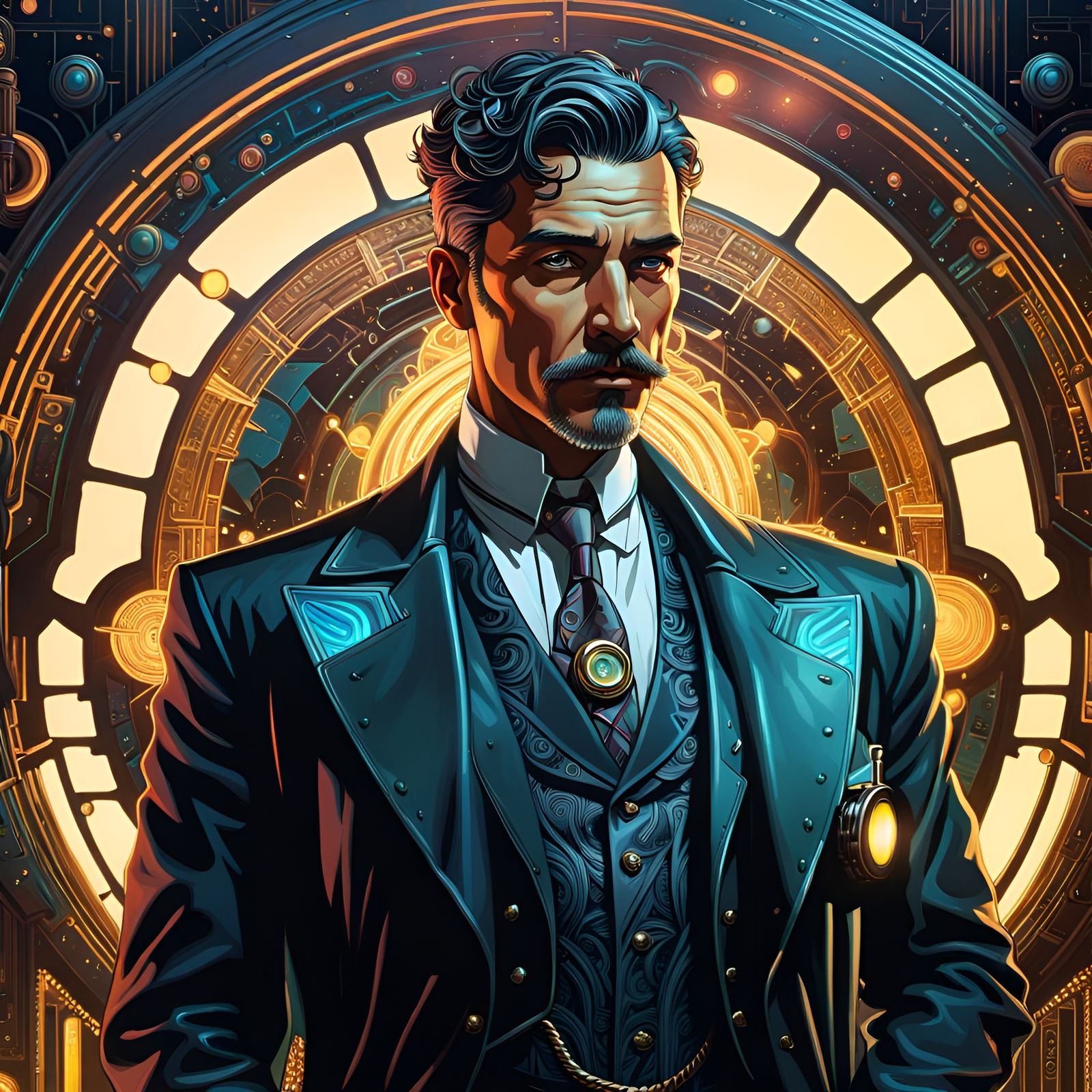 Cyberpunk Detective in Art Deco Style