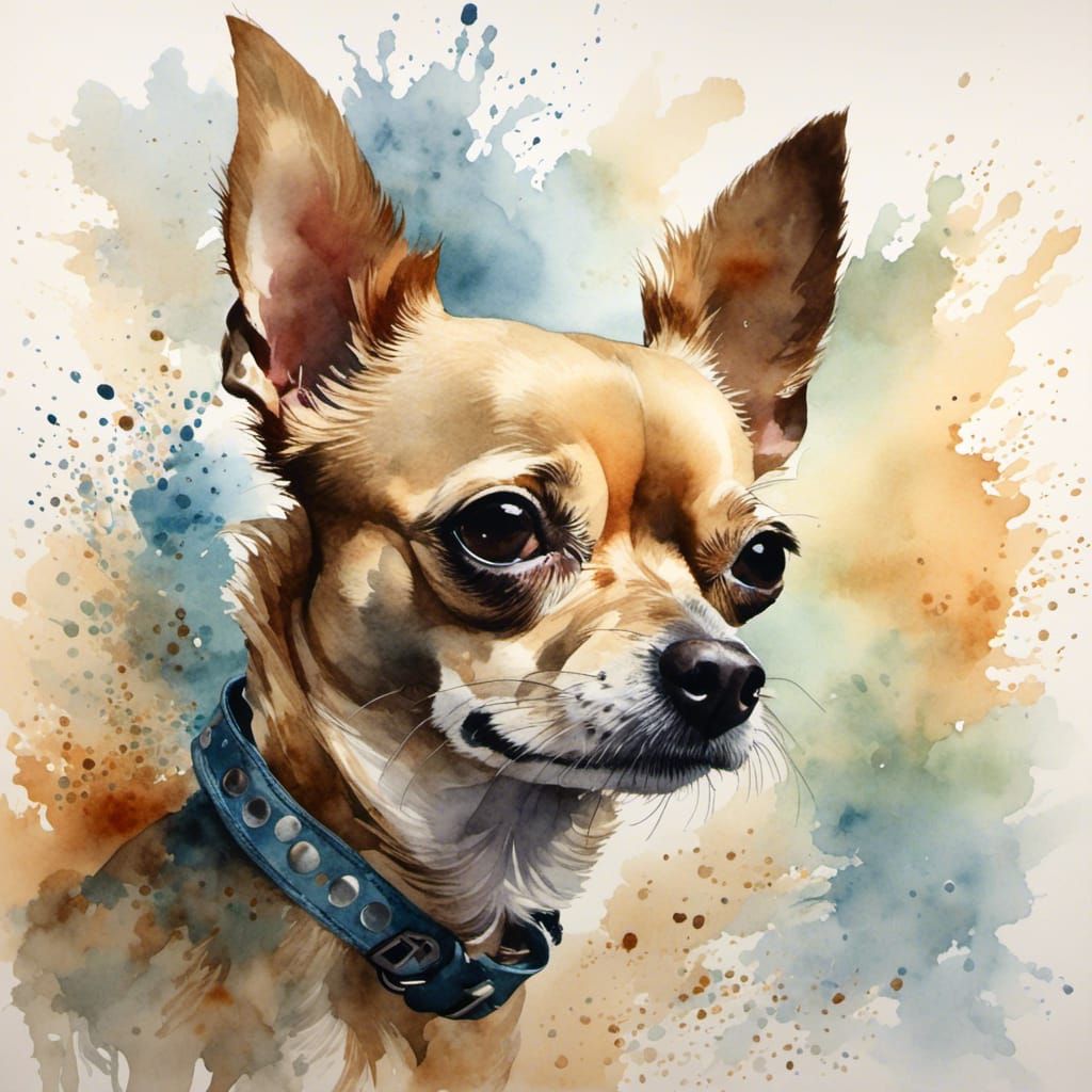 Watercolor Chihuahua Portrait: Hyperreal Fine Art