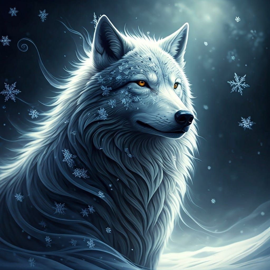 Majestic Wolf Made of Snowflakes and Wind
