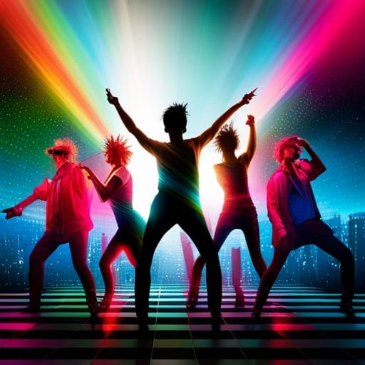 Punk Rockers Dancing in 80s Disco with Strobe Lights