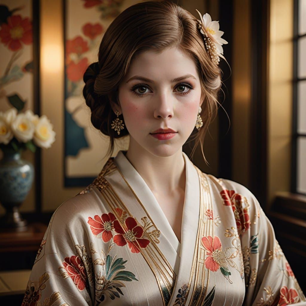 Art Deco Portrait of Woman in Kimono, 1920s Style