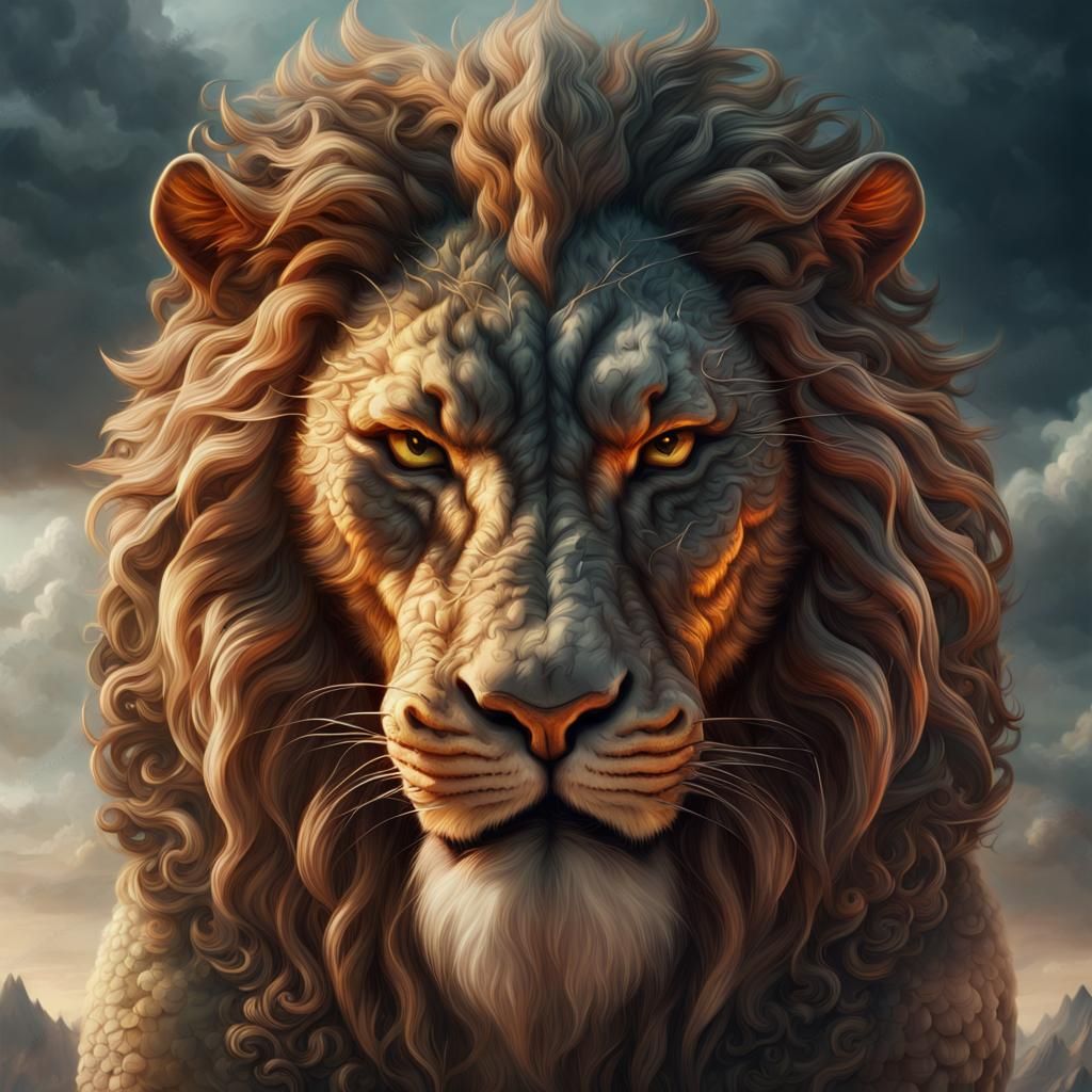 Lion Head Facing Dragon in Digital Matte Painting