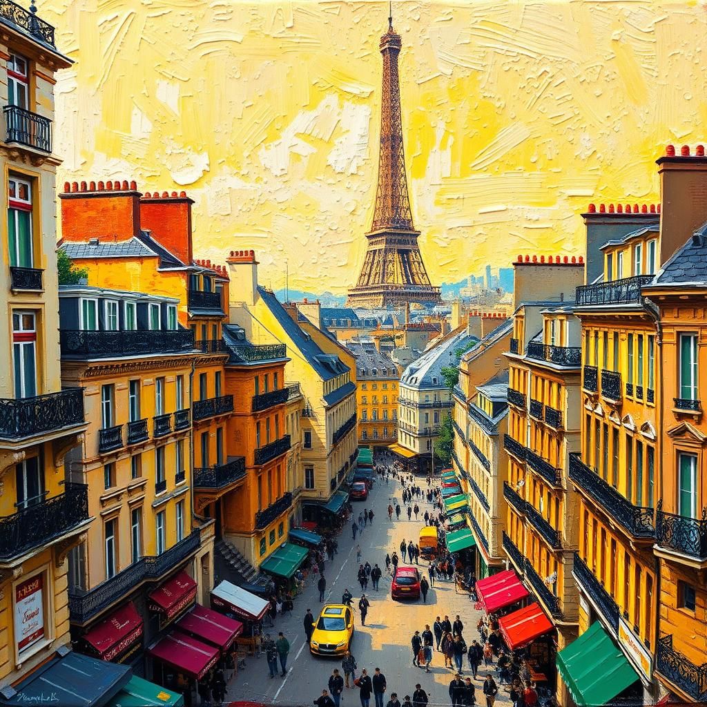 Paris Street Scene Impasto Acrylic Painting