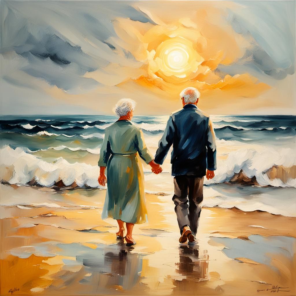 Poignant Beach Scene in Impressionist Style